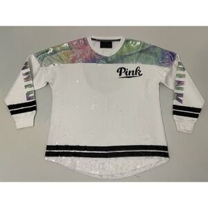 Victoria's Secret PINK Limited Release Sequin Open Back Varsity Crew Small‎